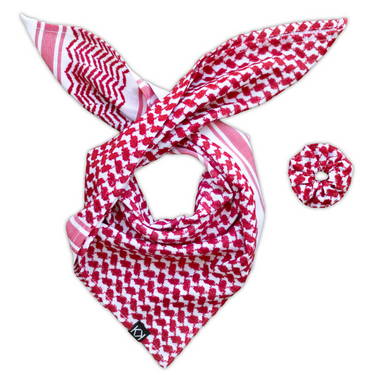 KUVRD red Camper Keffiyeh Bandana with matching keffiyeh scrunchie