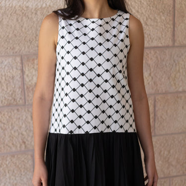 KUVRD linen Keffiyeh Dress, drop-waist detail