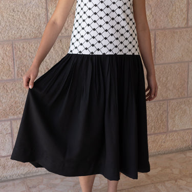 KUVRD linen Keffiyeh Dress, styled look