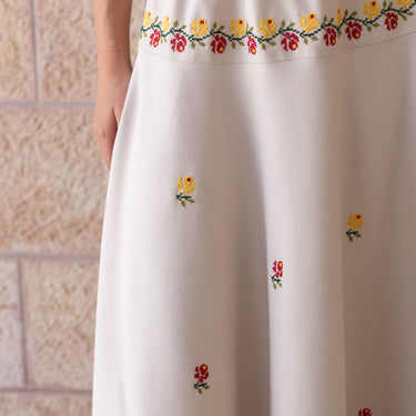 KUVRD Floral Blossom Tatreez Skirt, embroidery detail