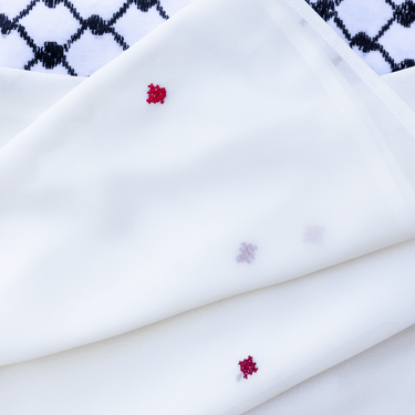 KUVRD Tarhat Bladi veil, close-up of handmade tatreez