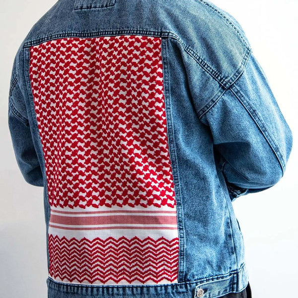 Red Keffiyeh Denim Jacket - KUVRD