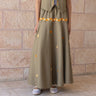 KUVRD Jaffa Orange Tatreez Skirt with vibrant handmade Palestinian embroidery