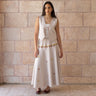 KUVRD Floral Blossom Tatreez Skirt with all-over handmade Palestinian embroidery