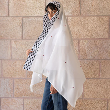 KUVRD Tarhat Bladi chiffon veil with handmade tatreez detail