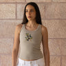 KUVRD Zaytoun Tatreez Tank with hand-stitched olive-motif Palestinian embroidery