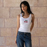 KUVRD Karaz Tatreez Tank with hand-stitched cherry-motif Palestinian embroidery