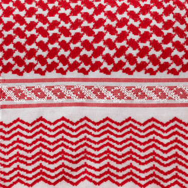 KUVRD red Keffiyeh Bandana, 20.5 inch square with tatreez detail