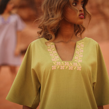 Nury -  Pistachio Embroidered Dress